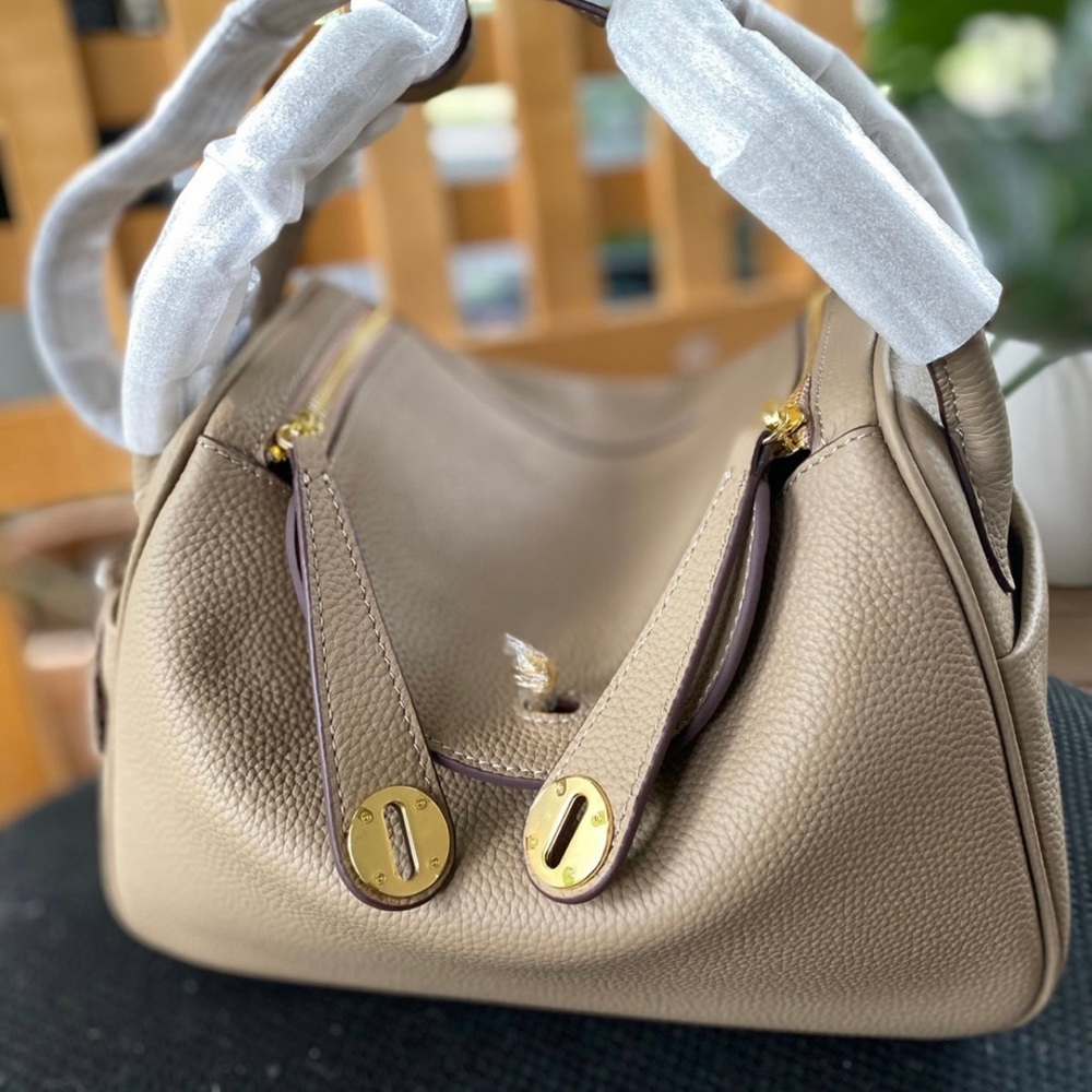 Taupe brown Togo leather Lindy Shoulder Crossbodu Duble Zop Bag - Picture 4 of 12